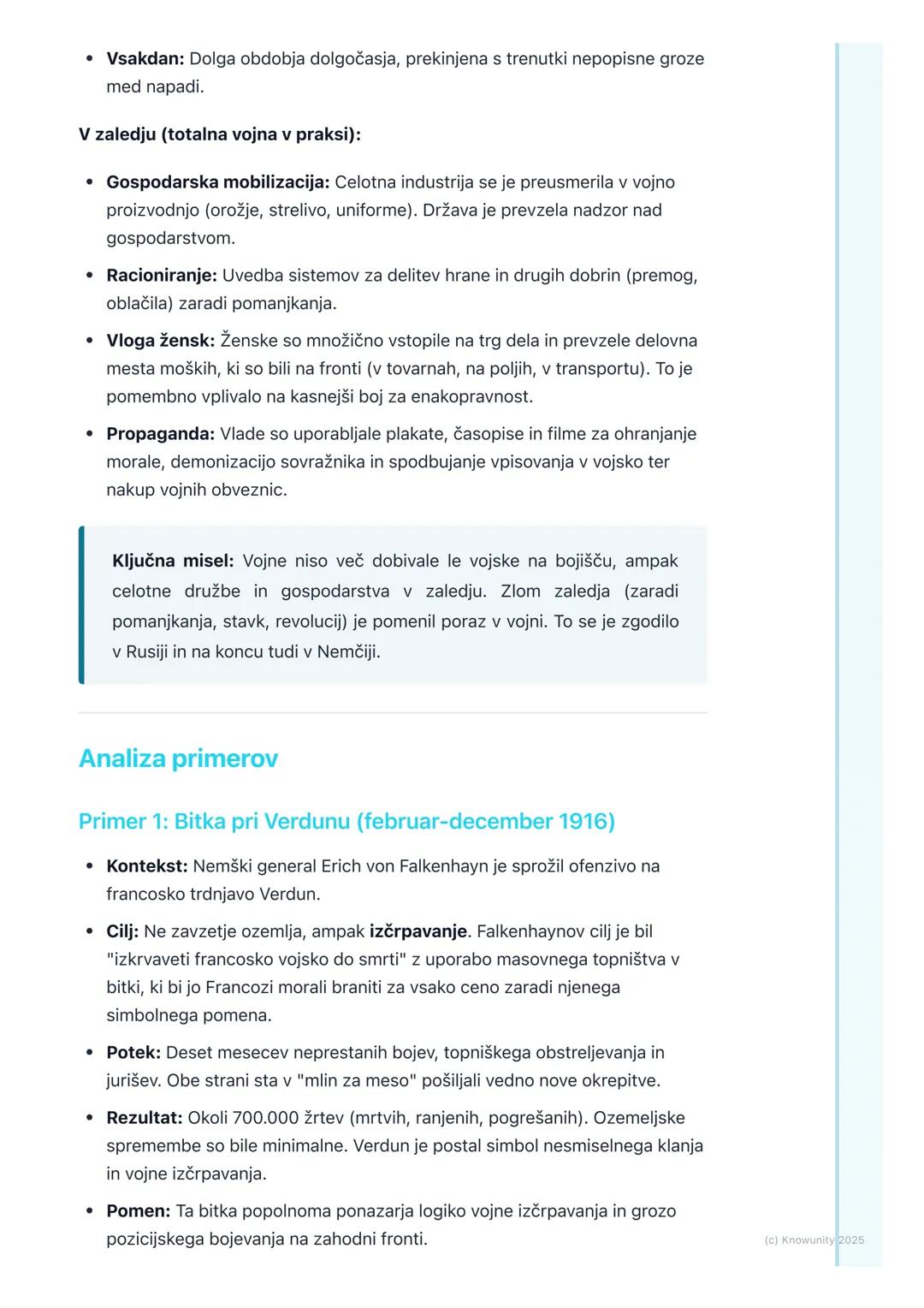 # Potek vojne in značilnosti

## Potek vojne in ključne značilnosti

Prva svetovna vojna je bila prelomnica v zgodovini vojskovanja. Začela 