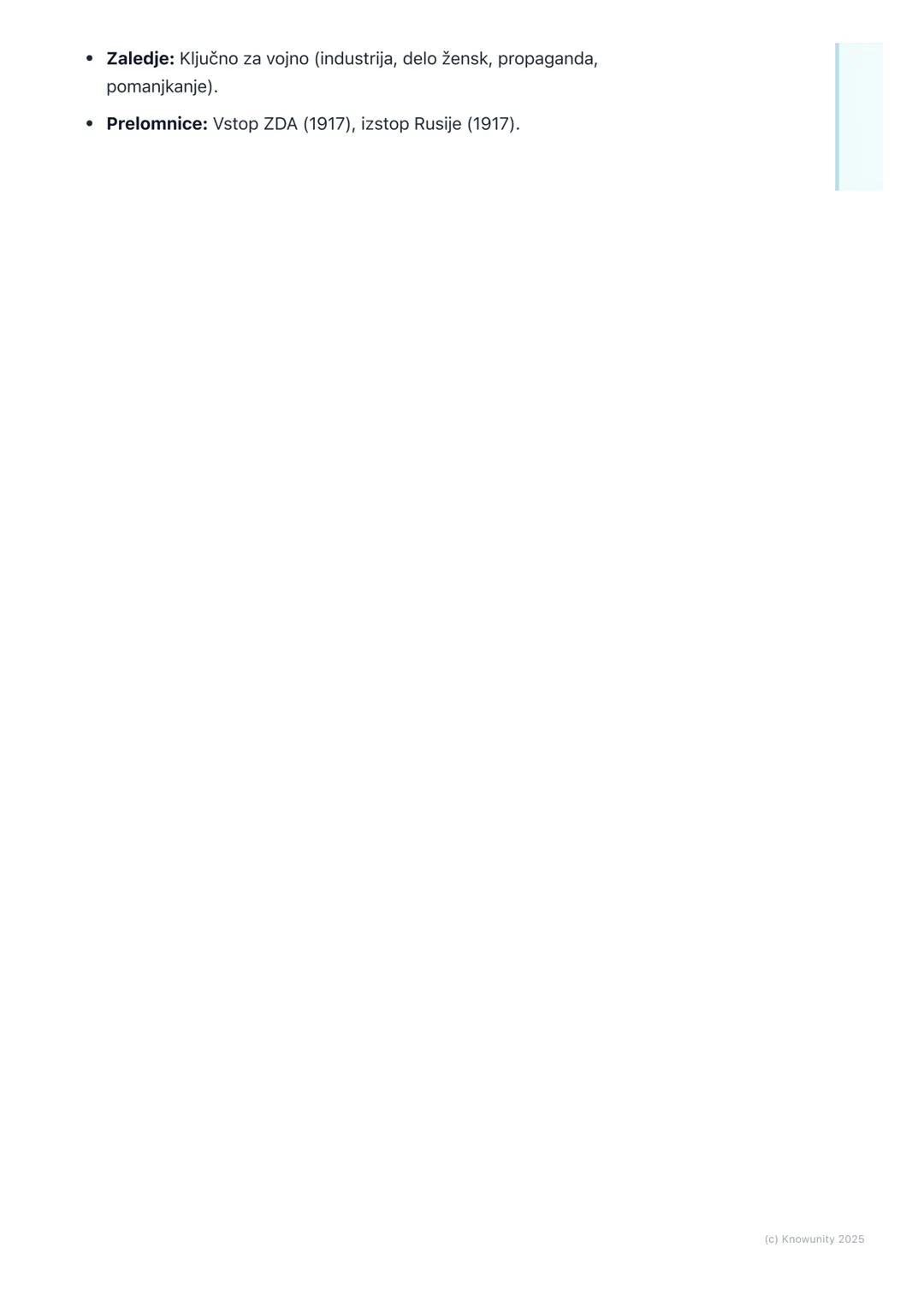 # Potek vojne in značilnosti

## Potek vojne in ključne značilnosti

Prva svetovna vojna je bila prelomnica v zgodovini vojskovanja. Začela 