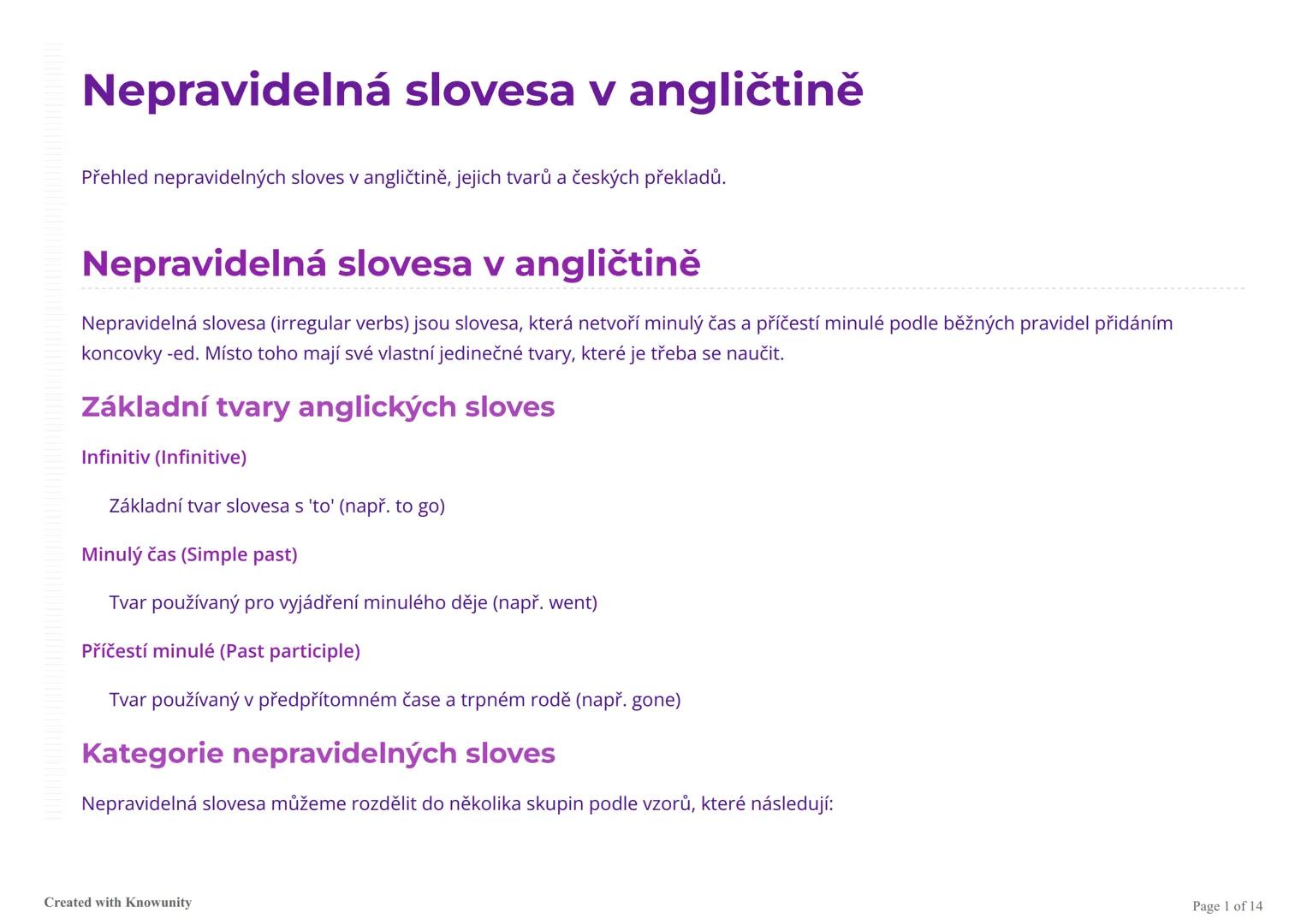 # Nepravidelná slovesa v angličtině

Přehled nepravidelných sloves v angličtině, jejich tvarů a českých překladů.

# Nepravidelná slovesa v 