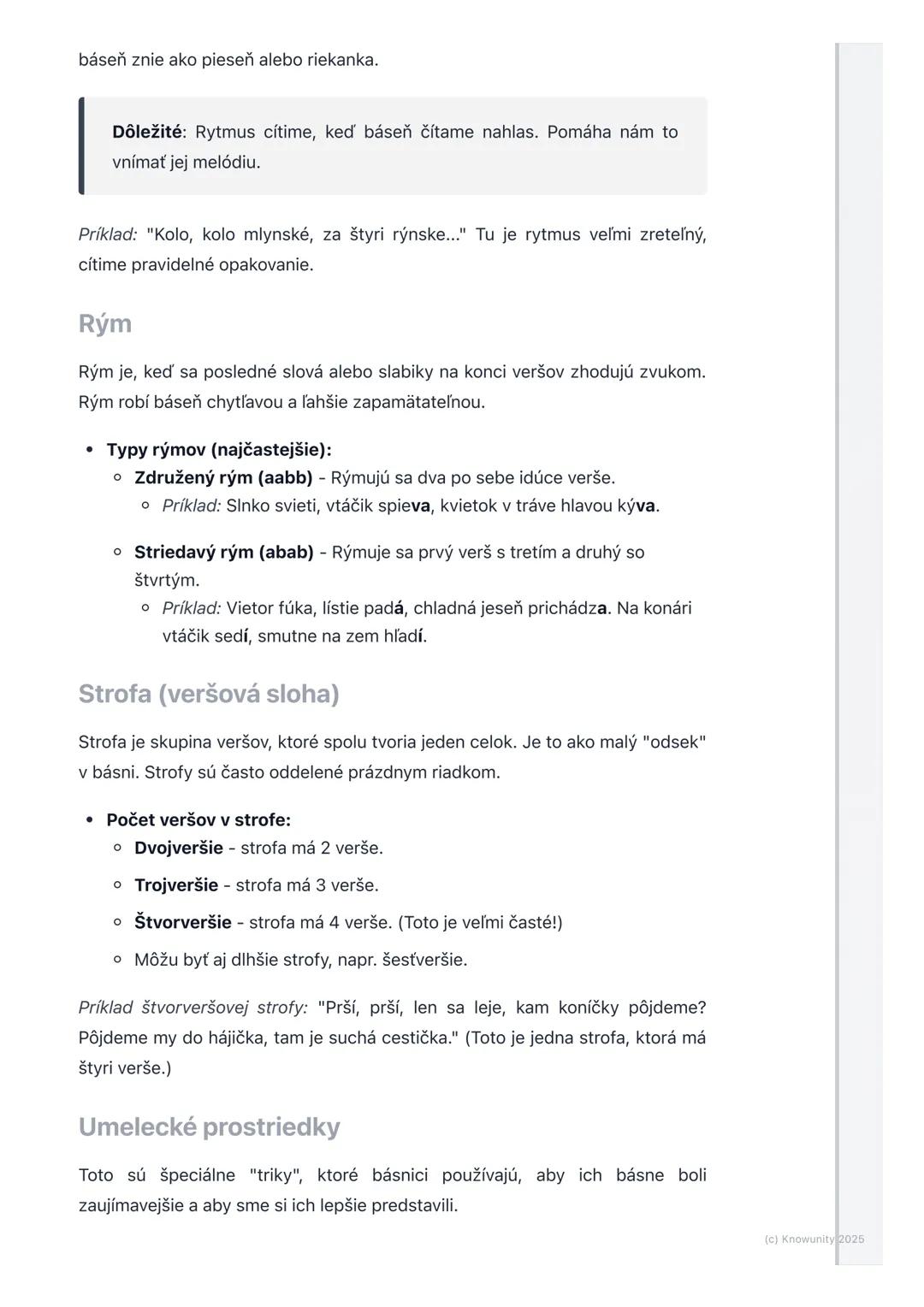 # Poézia
1. Prehľad poézie
Poézia je jeden z hlavných literárnych žánrov, ktorý sa líši od prózy (príbehov a
rozprávok) tým, že je písaná