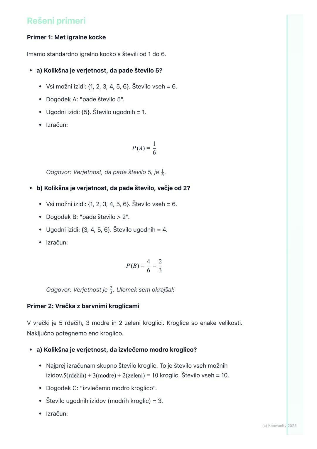# Verjetnost
Uvod v verjetnost
Verjetnost nam pove, kako velika je možnost, da se bo nek dogodek zgodil.
Uporabljamo jo vsak dan, na prime