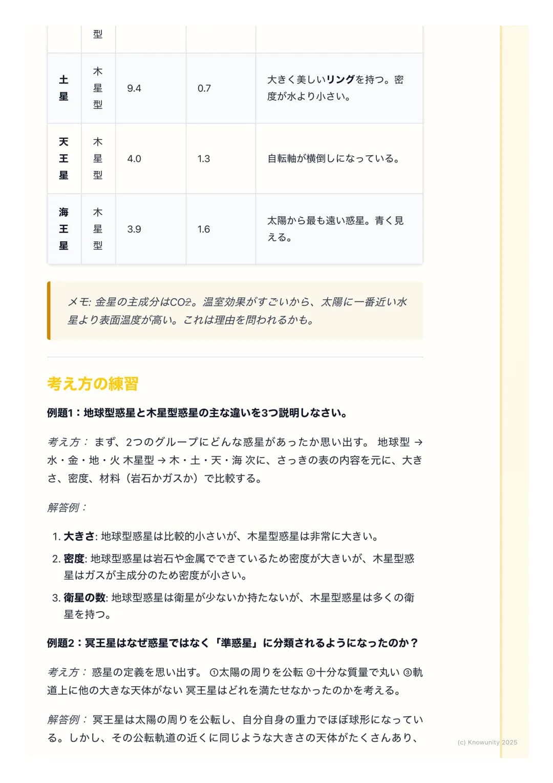 # 太陽系の天体
太陽系の全体像
太陽系は、恒星である太陽を中心にして、その重力 (引力) によって引きつけら
れた天体が集まっている範囲のこと。太陽の周りを回っている天体をまとめて
「太陽系の天体」と呼ぶ。僕たちが住んでいる地球も、この太陽系の一員。
重要な用語と天体の分