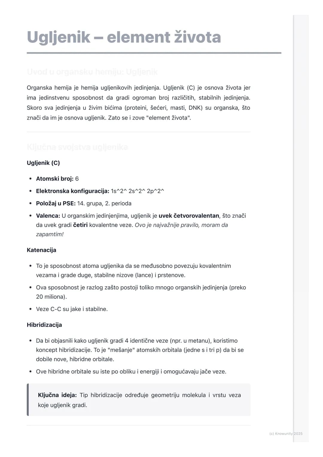 # Ugljenik - element života
Uvod u organsku hemiju: Ugljenik
Organska hemija je hemija ugljenikovih jedinjenja. Ugljenik (C) je osnova živ