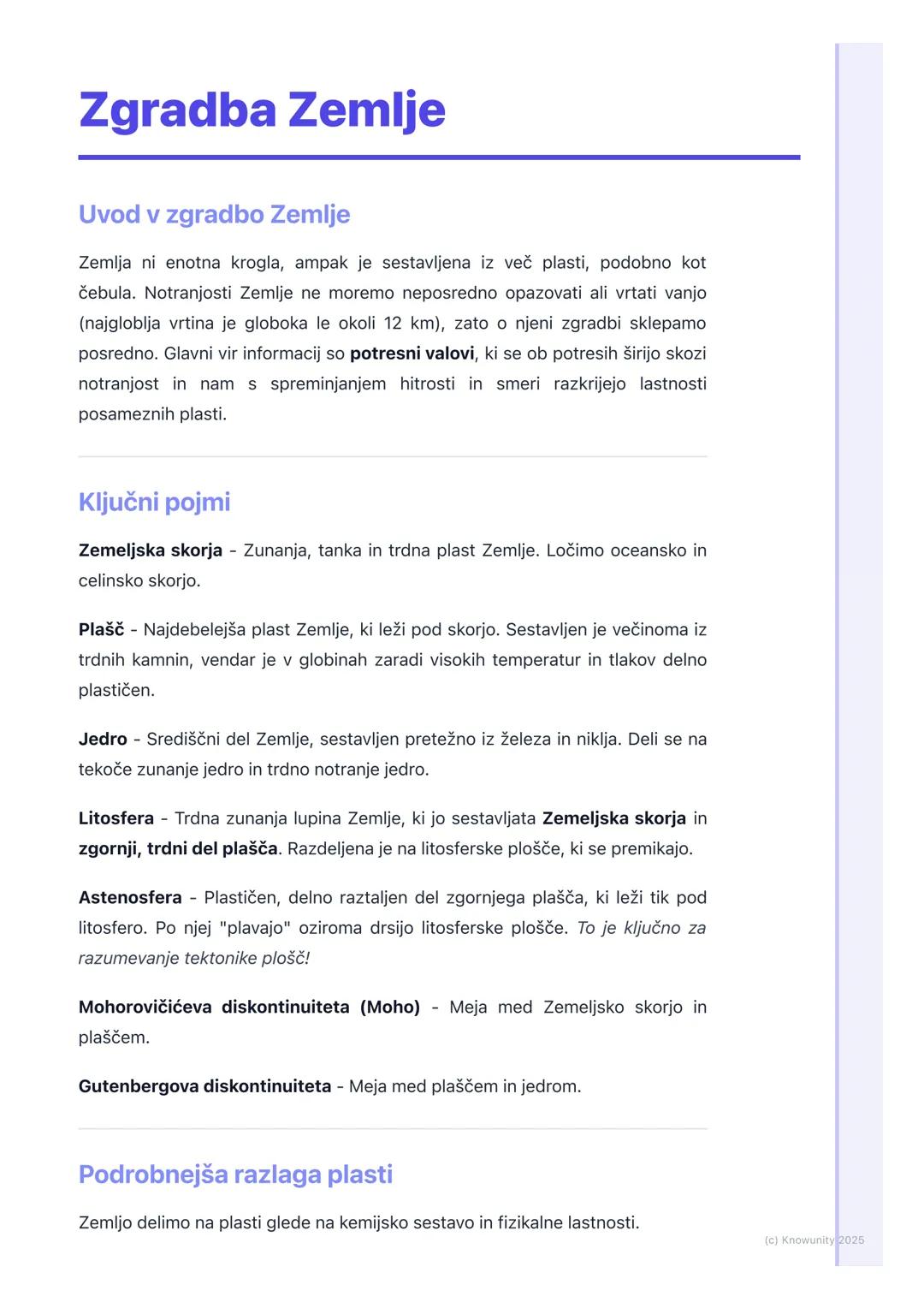 # Zgradba Zemlje
Uvod v zgradbo Zemlje
Zemlja ni enotna krogla, ampak je sestavljena iz več plasti, podobno kot
čebula. Notranjosti Zemlje