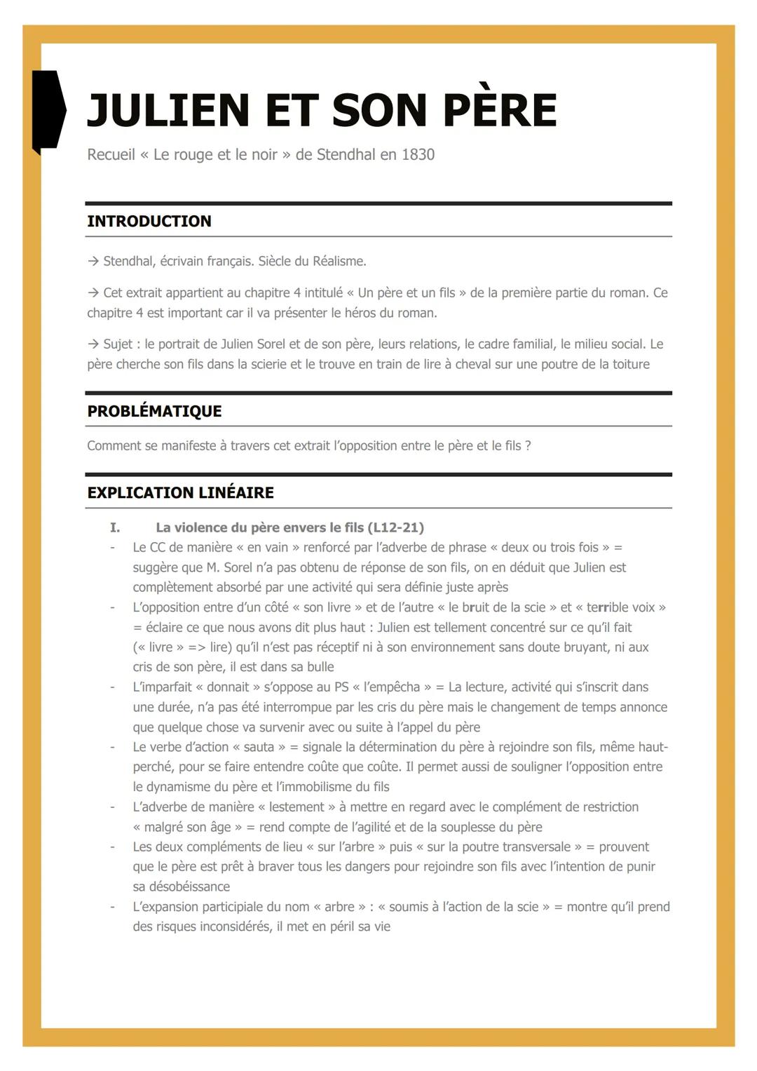 # JULIEN ET SON PÈRE
Recueil <<< Le rouge et le noir >> de Stendhal en 1830
INTRODUCTION
→ Stendhal, écrivain français. Siècle du Réalism