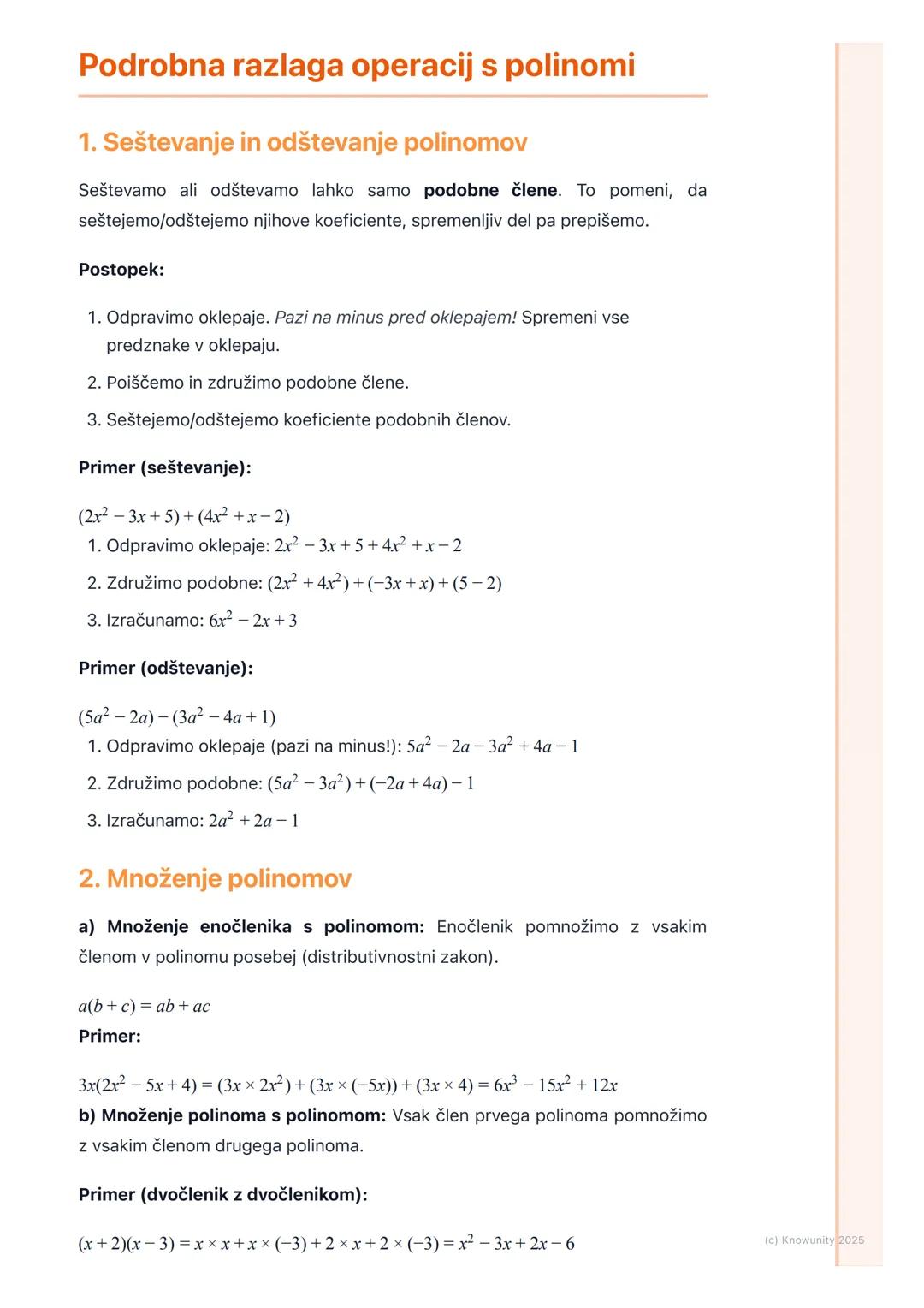 # Algebrski izrazi in polinomi
## Uvod v algebrske izraze in polinome
Algebrski izrazi so osnova algebre. Sestavljeni so iz števil, spreme