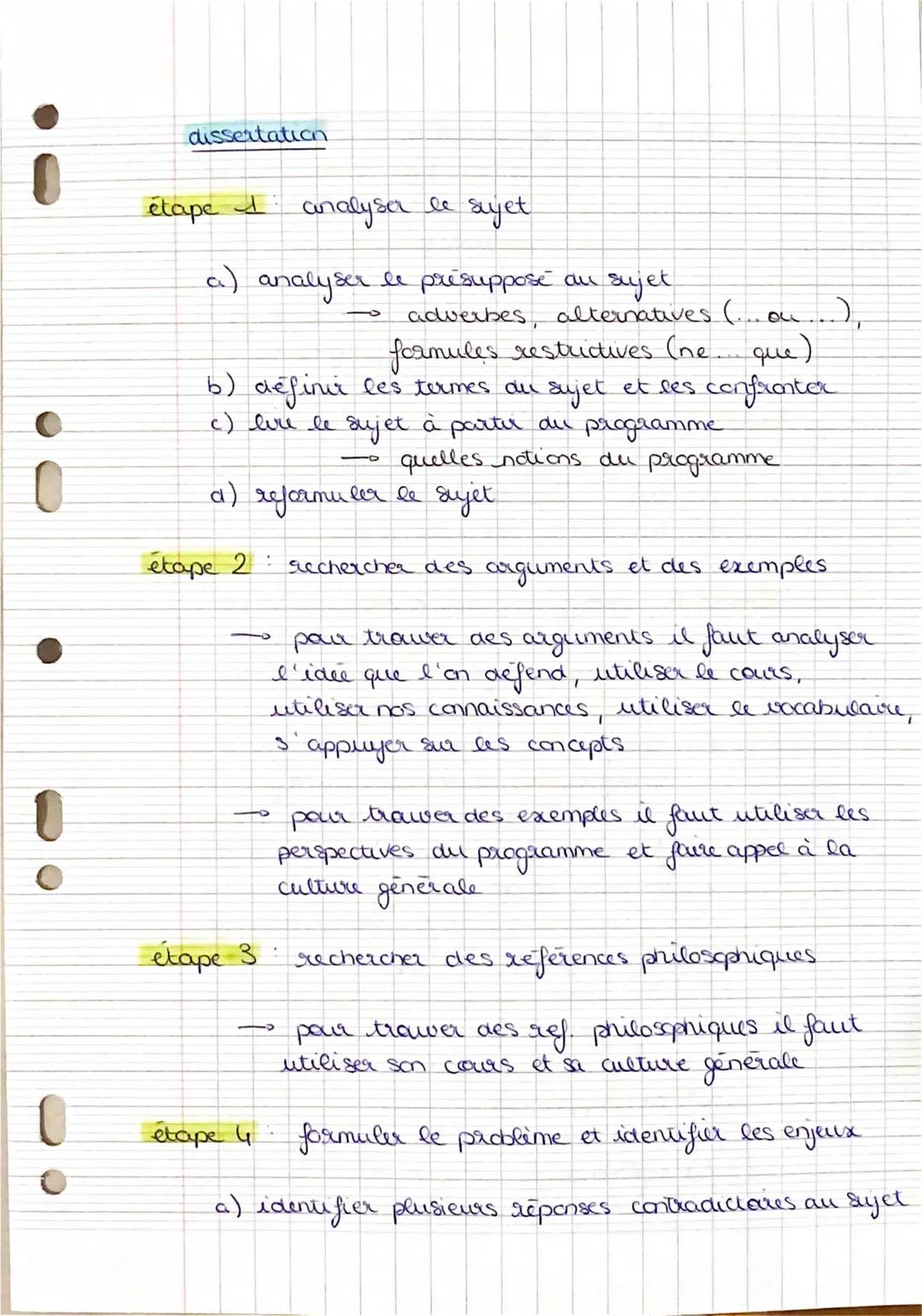 dissertation
étape 1: analyser le sujet
a) analyser le présuppose au sujet
- adverbes, alternatives (... o....),
formules restric