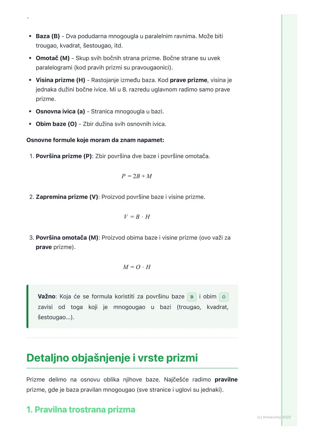 # Površina i zapremina prizme
## Prizma - uvod i osnovni pojmovi
Prizma je geometrijsko telo ograničeno sa dva podudarna i paralelna
mnogo