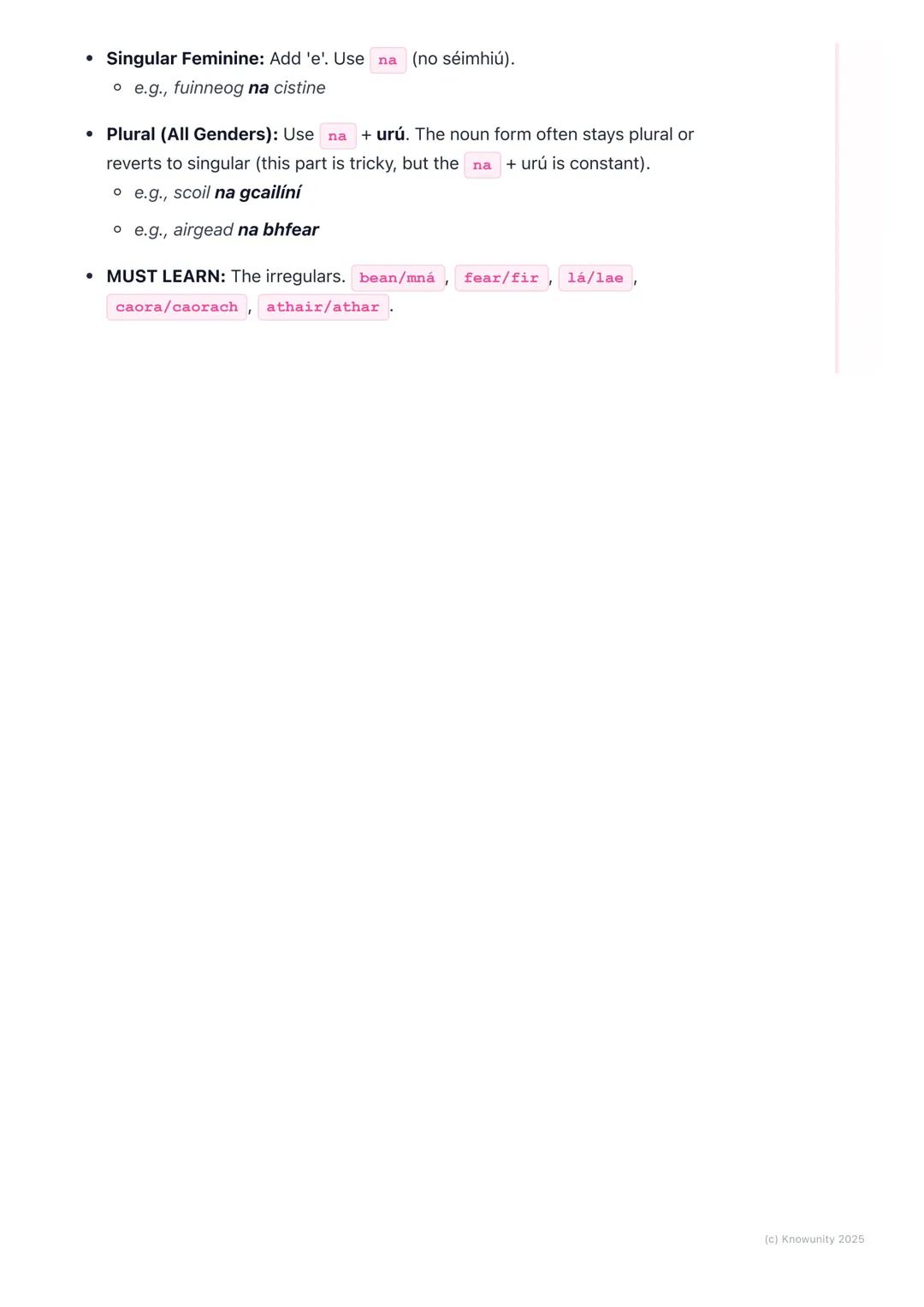 # An Tuiseal Ginideach (The
Genitive Case)
An introduction to the genitive case
The Tuiseal Ginideach is basically the 'of' case in Irish.