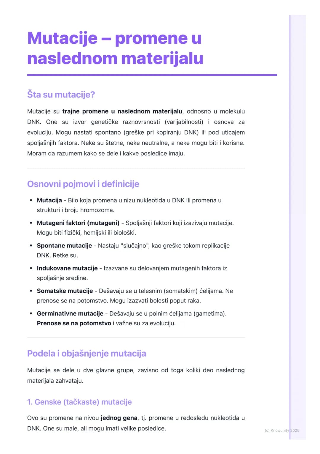 # Mutacije - promene u
naslednom materijalu
Šta su mutacije?
Mutacije su trajne promene u naslednom materijalu, odnosno u molekulu
DNK. On