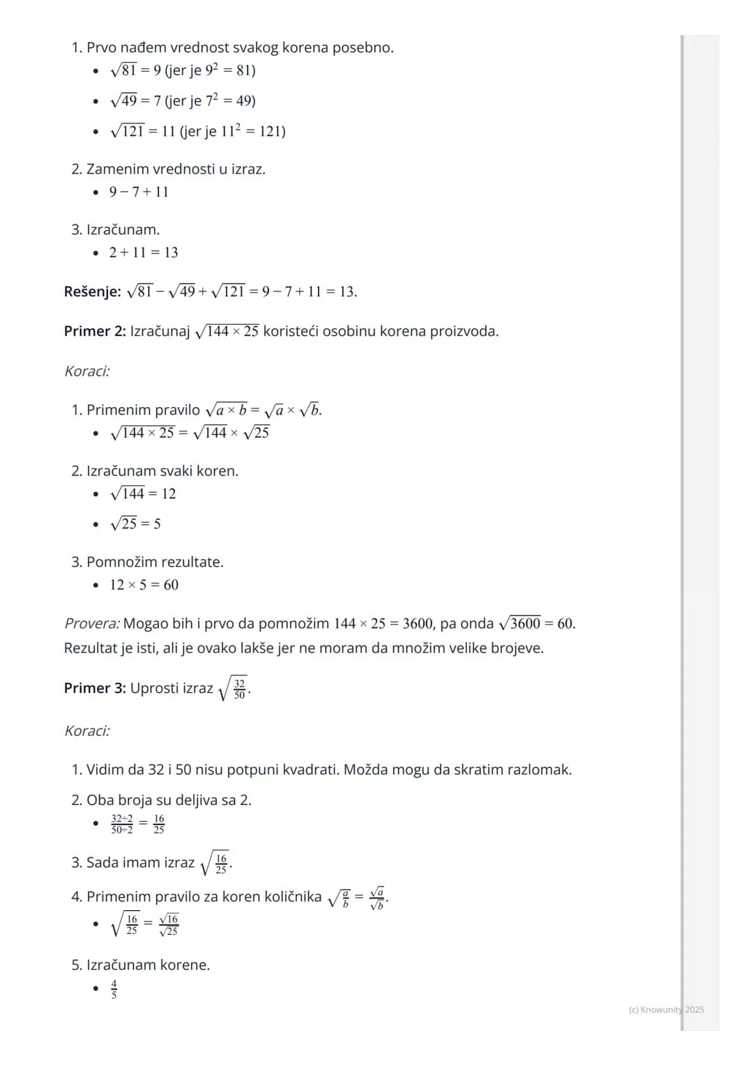 # Pojam i osobine kvadratnog
korena
Uvod u kvadratni koren
Kvadratni koren je matematička operacija suprotna (inverzna) operaciji
kvadrira