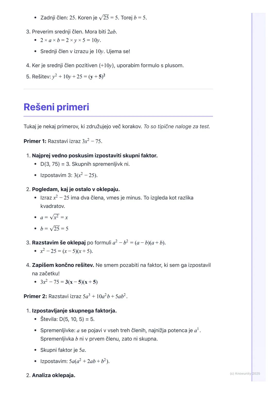 # Razstavljanje izrazov
Kaj je razstavljanje izrazov?
Razstavljanje (ali faktorizacija) algebrskih izrazov je postopek, pri katerem
vsoto