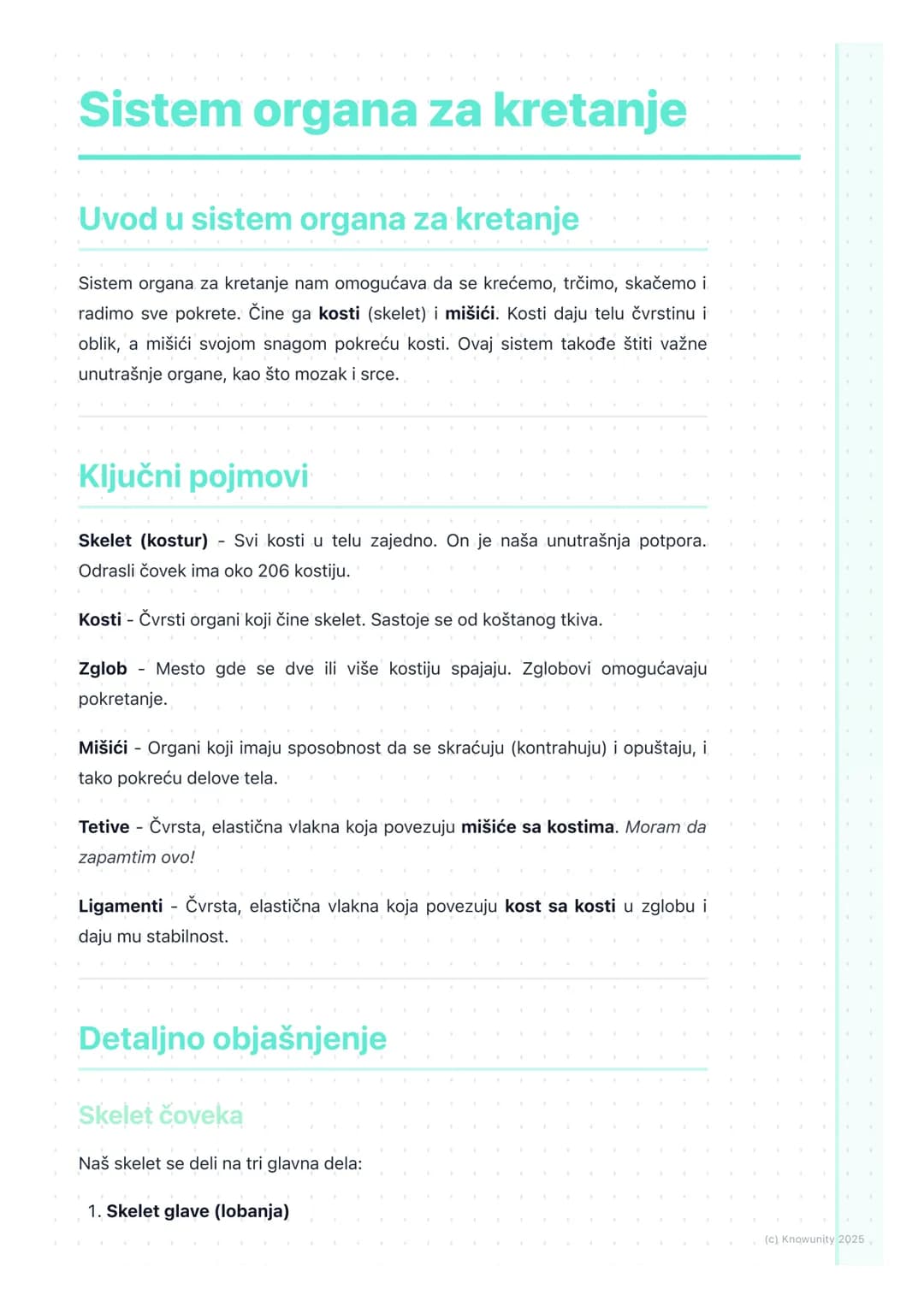 # Sistem organa za kretanje
Uvod u sistem organa za kretanje
Sistem organa za kretanje nam omogućava da se krećemo, trčimo, skačemo i
radi