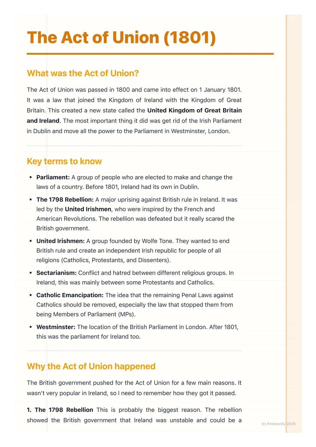 # The Act of Union (1801)
What was the Act of Union?
The Act of Union was passed in 1800 and came into effect on 1 January 1801.
It was a