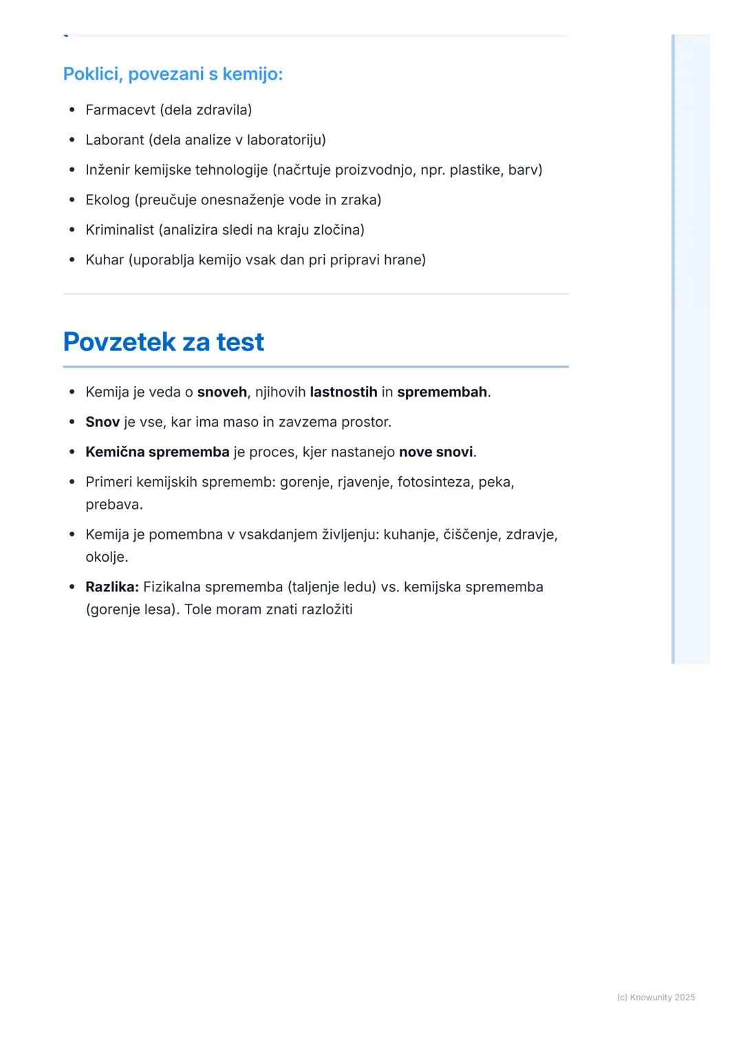 # Kaj je kemija?
## Kaj sploh je kemija?
Kemija je naravoslovna veda, ki preučuje snovi. Zanima jo, iz česa so snovi
zgrajene, kakšne last