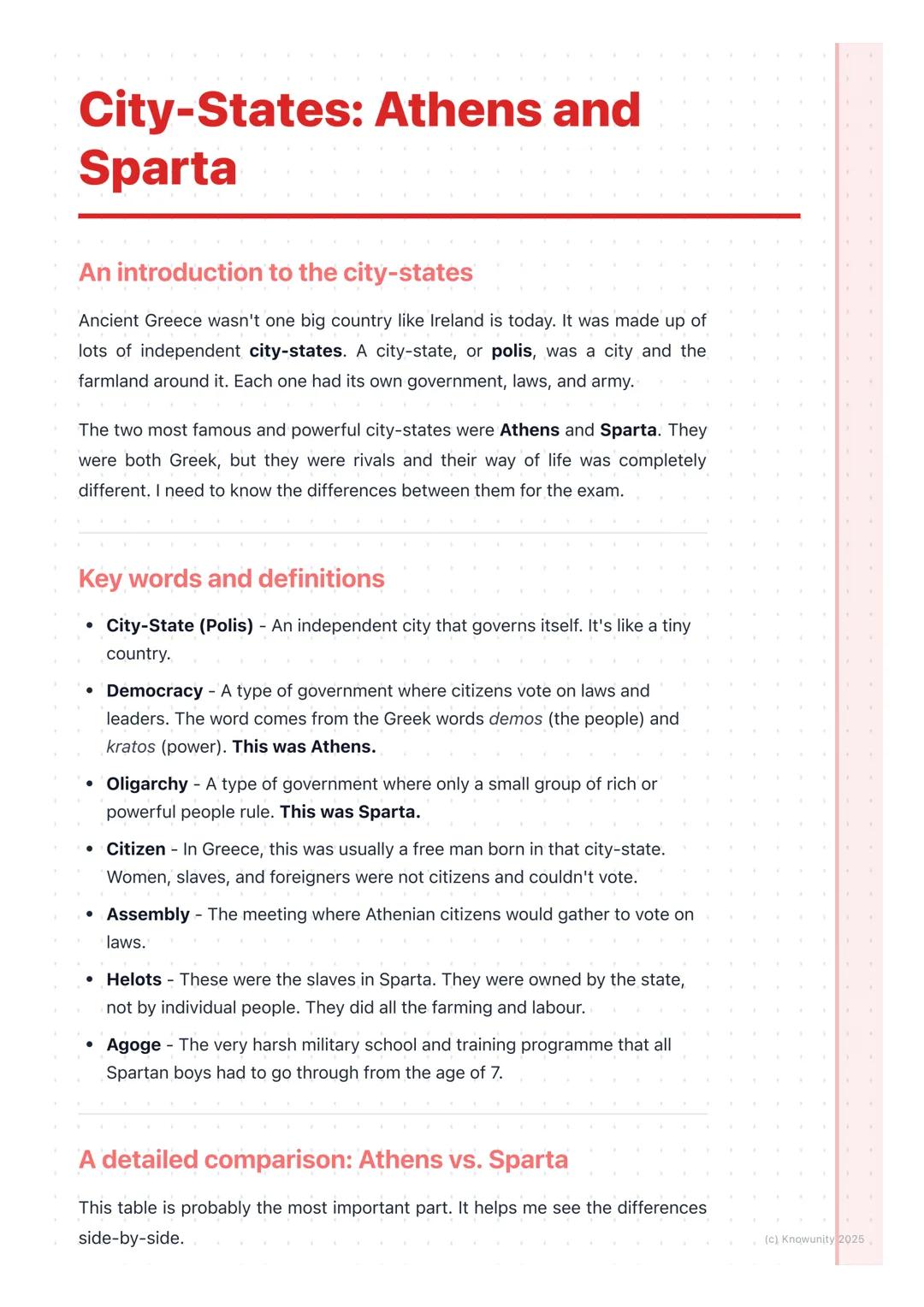 # City-States: Athens and
Sparta
An introduction to the city-states
Ancient Greece wasn't one big country like Ireland is today. It was ma