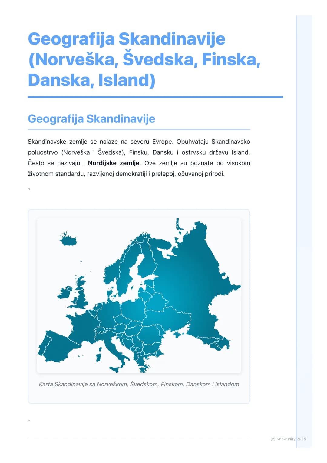 # Geografija Skandinavije
(Norveška, Švedska, Finska,
Danska, Island)
Geografija Skandinavije
Skandinavske zemlje se nalaze na severu Evro
