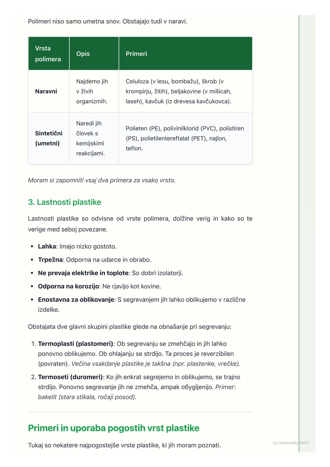 # Polimeri in plastika
Uvod v polimere in plastiko
Polimeri so ogromne molekule, ki jih srečujemo povsod okoli nas, od oblačil, ki
jih nos