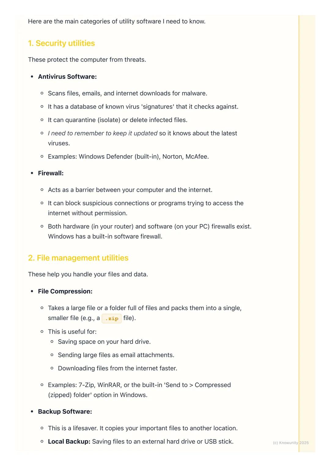 # Utility Software
## What is utility software?
Utility software doesn't let you do fun things like play games or write essays.
Instead, i