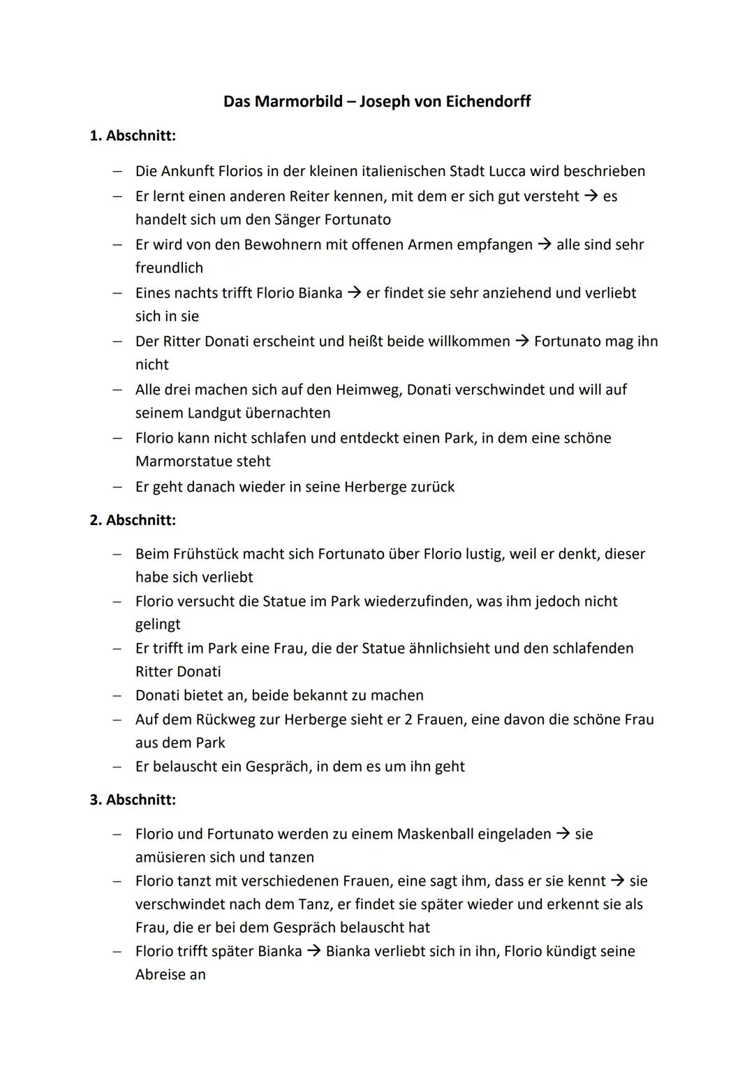 Das Marmorbild - Joseph von Eichendorff
1. Abschnitt:
- Die Ankunft Florios in der kleinen italienischen Stadt Lucca wird beschrieben
- Er