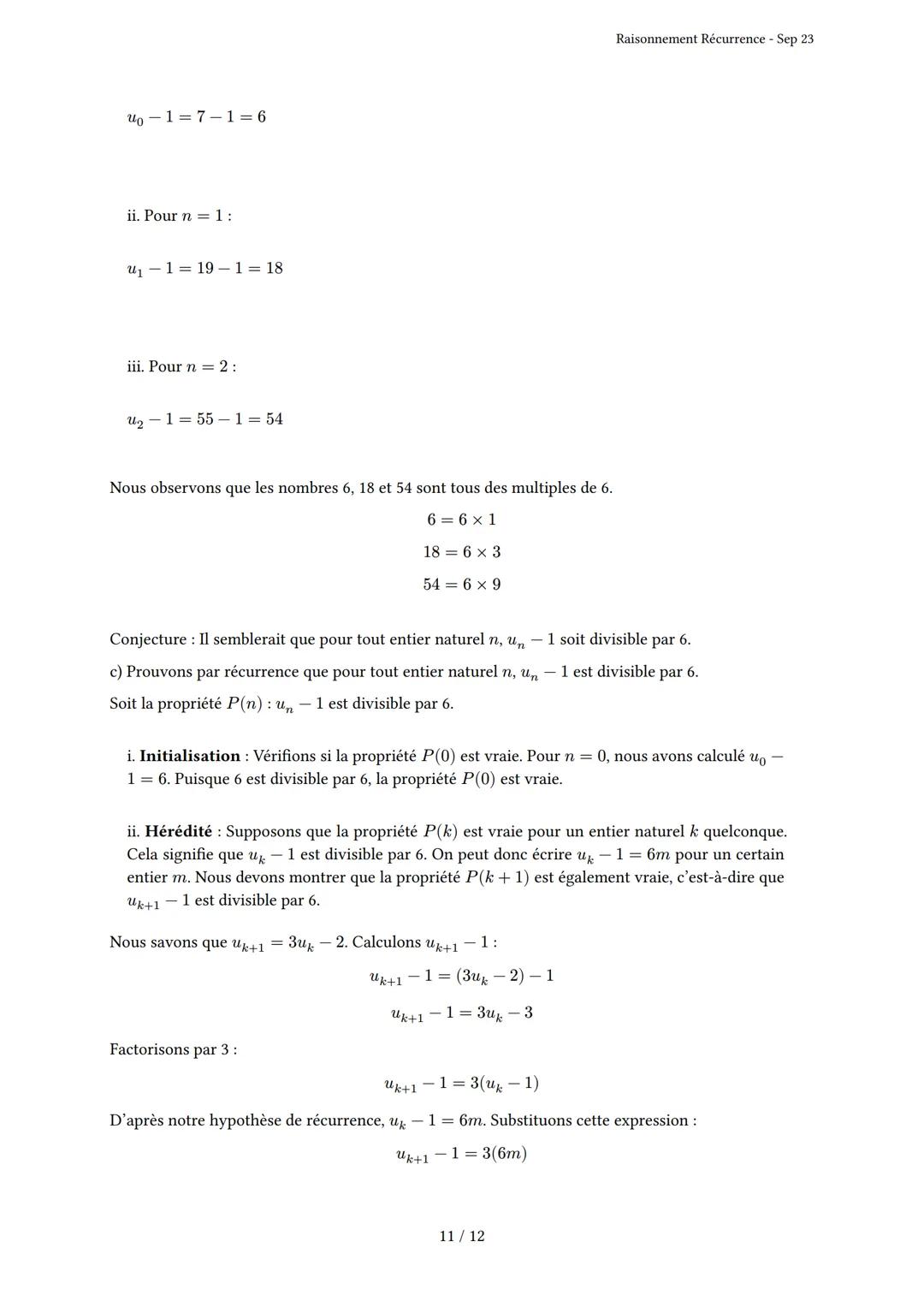 # Raisonnement Récurrence
Généré par Knowunity.fr - Sep 23
Description: Cet examen couvre le principe de récurrence, l'initialisation et l