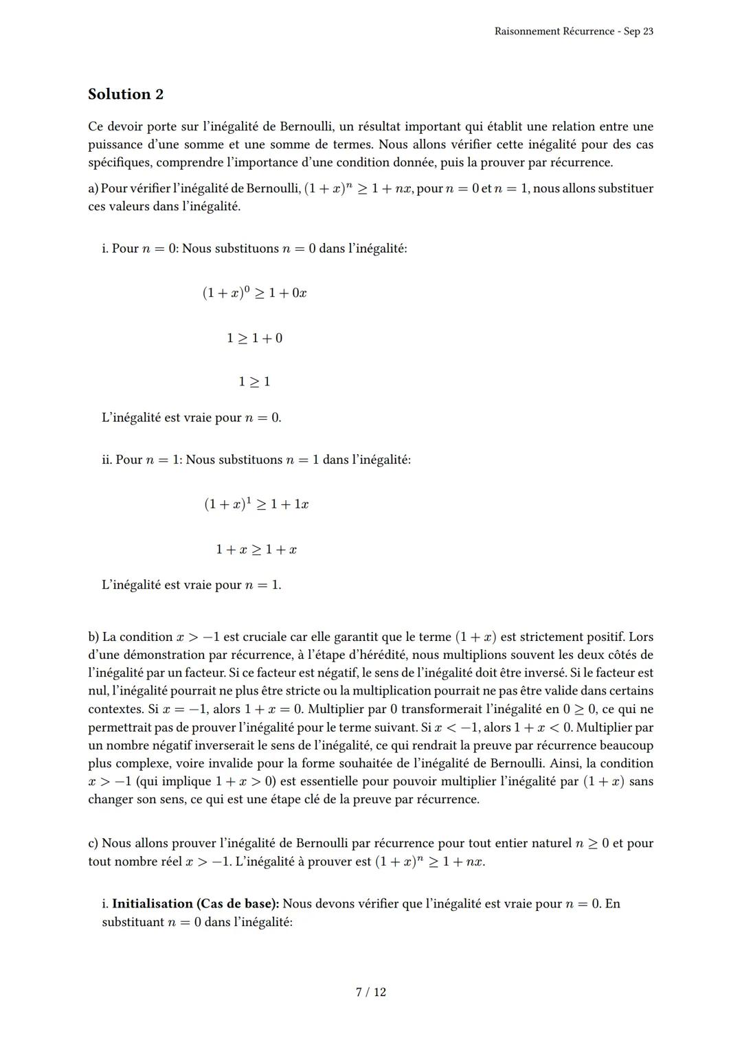 # Raisonnement Récurrence
Généré par Knowunity.fr - Sep 23
Description: Cet examen couvre le principe de récurrence, l'initialisation et l